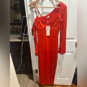 Oh Polly Fiery Red Long Sleeve Dress